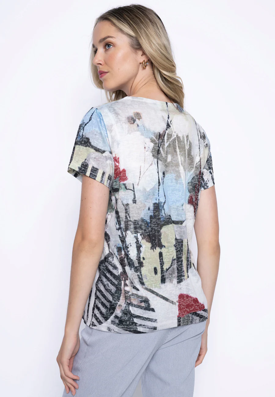 Abstract Allure: Printed Embellished Tee
