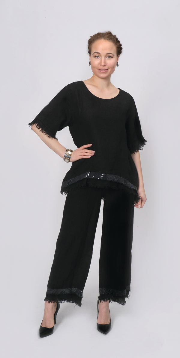 BlackFringetopwithsparkleembelishmentwithfringeblackpantswithsparkleembelishment
