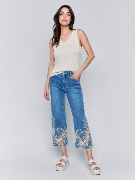 Boho Chic: Lace-Trimmed Wide-Leg Jeans
