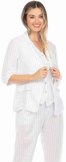 Sea Breeze Blazer – Striped Linen Jacket by Flora Ashley