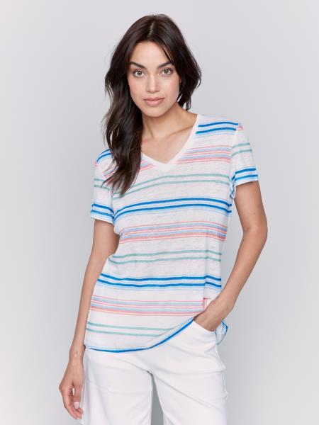 LinenJerseyKnitVneckteestriped