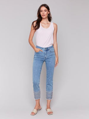 Pants with embroidery cuff Pink Bling