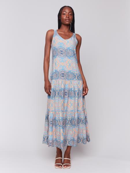 mosaic maxi dress Mosaic Muse Abstract-Print Tie-Back Halter Maxi Dress Retro Blue / M
