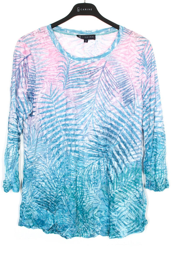 RoundNeckTopTurquoisePalm