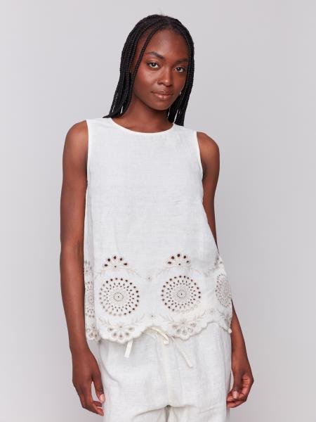 Sleevelessembroideredcottontopcolornatural