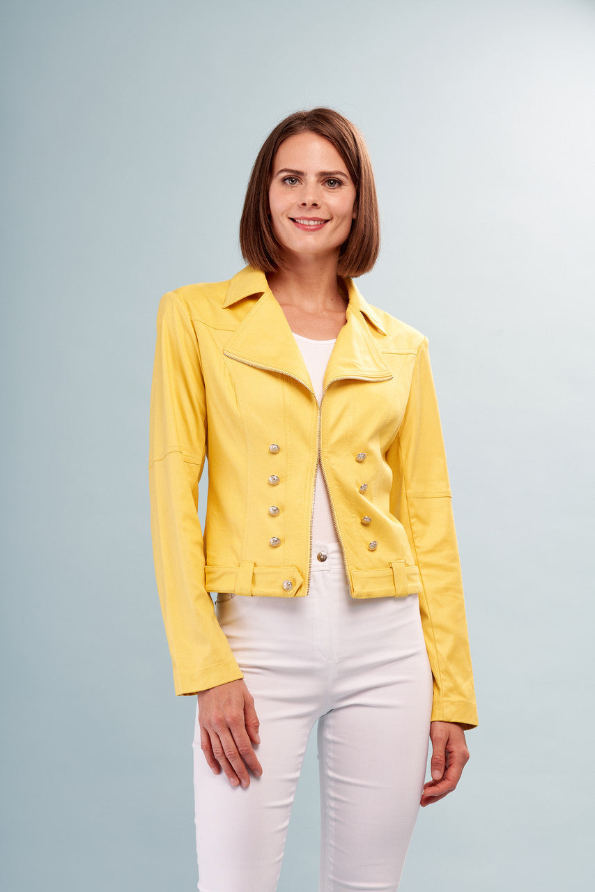SolidVeganLeatherJacketwithPrintedLiningFreshLemon