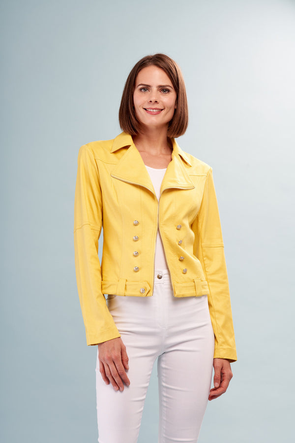 SolidVeganLeatherJacketwithPrintedLiningFreshLemon