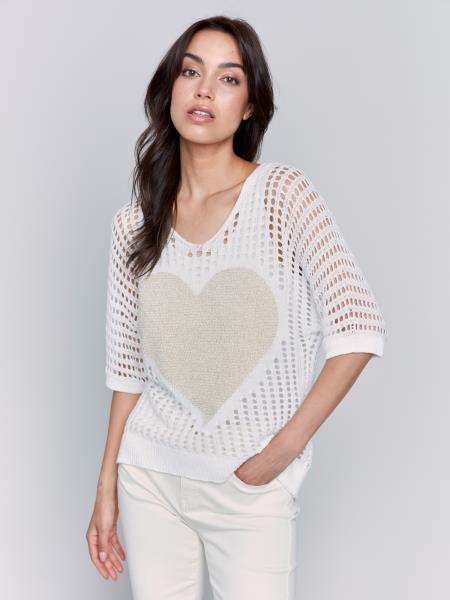 Sweet Romance: Heart Detail Mesh Sweater