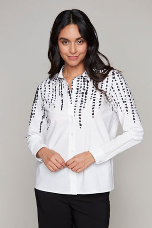 WhiteWovenTopButtonUpBlouse