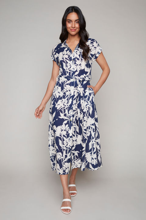 WovenNavyandCreamFlowerDress