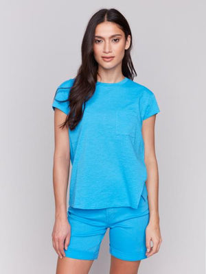 capsleevecrewnecktopcolorlagoon