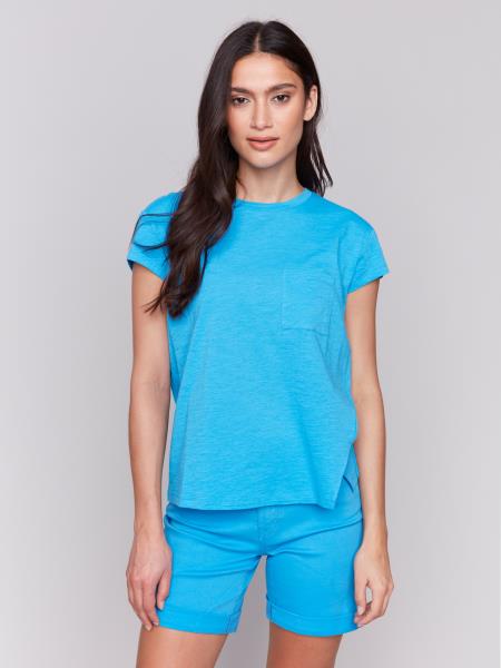 capsleevecrewnecktopcolorlagoon