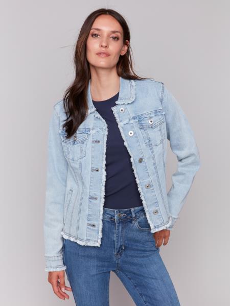 TwillJeanJacketwithFrayedEdgesWhite